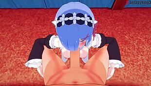 Rem performs boobjob and sucking in POV maid scene from Re Zero