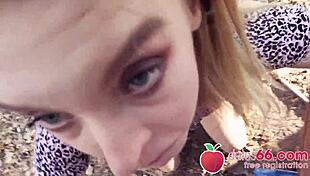 Sweet Blonde Teen Lily Ray Sucks Big Dick Behind Old Shack