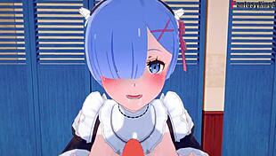 Rem performs boobjob and sucking in POV maid scene from Re Zero