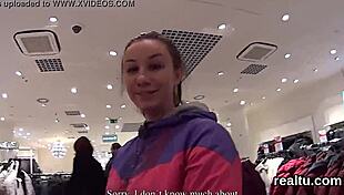attractive czech girl seduced in shop, undressing for pov hardcore striptease