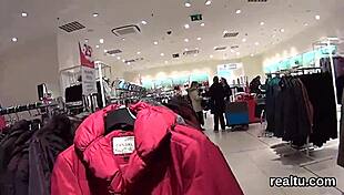 attractive czech girl seduced in shop, undressing for pov hardcore striptease