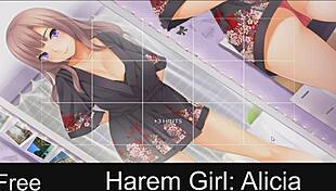 Harem girl alicia navigates anime game with hentai elements in detailed adventure.