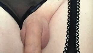 Tranny In Lingerie Gets Close Up Cumshot!