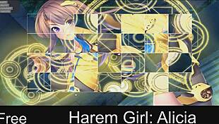 Harem girl alicia navigates anime game with hentai elements in detailed adventure.
