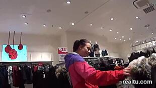 attractive czech girl seduced in shop, undressing for pov hardcore striptease