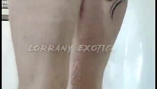 Albina flaunts her big tits and ass while stuffing shorts deep in her tight hole