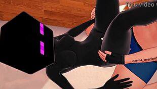 3D animated Novia in Enderman costume on bed playing