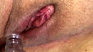 wife explores swollen clit with homemade sucking device, couple's juicy play