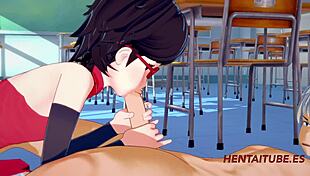 Bakugou and Sarada have hard sex at school in this hentai