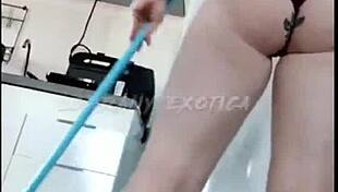 Albina flaunts her big tits and ass while stuffing shorts deep in her tight hole