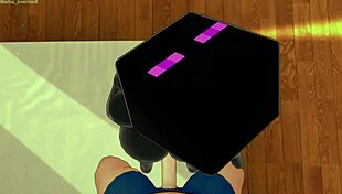 3D animated Novia in Enderman costume on bed playing