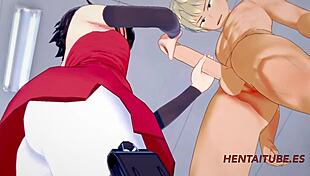 Bakugou and Sarada have hard sex at school in this hentai