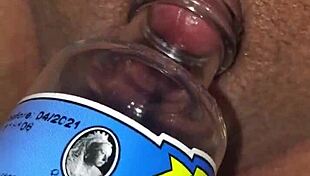 wife explores swollen clit with homemade sucking device, couple's juicy play