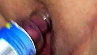 wife explores swollen clit with homemade sucking device, couple's juicy play
