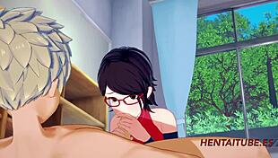 Bakugou and Sarada have hard sex at school in this hentai
