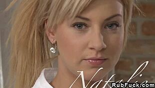 masseur rubs busty blonde till gets her pussy