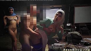 Thin arab teen 18+ in uniform glasses sneaks into bathroom for early morning hardcore blowjob sex.