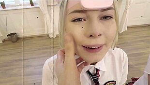 Petite girl in bee costume licks honey and sucks cocks.