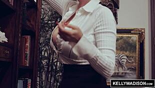 Kelly Madison Shows Boobs While Reviewing Blueprints at Office