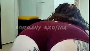 Albina flaunts her big tits and ass while stuffing shorts deep in her tight hole