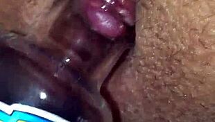 wife explores swollen clit with homemade sucking device, couple's juicy play