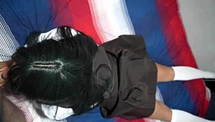 Horny teacher seduces brunette Mexican Latina schoolgirl in uniform for doggystyle sex, big ass creampie, and cumshot in exchange for better grades.