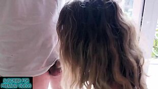 Sneaky quickie creampie right in front of the window with amateurs watching