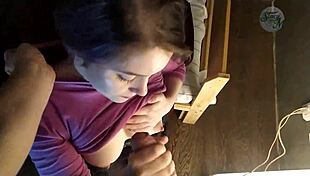 in a russian homemade scene, a young teen amateur performs deepthroat pov blowjob