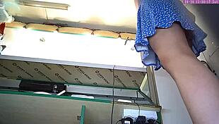 Watch this blonde flash her ass at work!