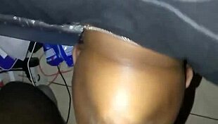 A black beauty has a big ass and a big black cock and she is face fucked by a midget
