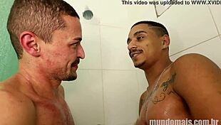 i'm bathing and sucking that big black cock while the little white guy watches