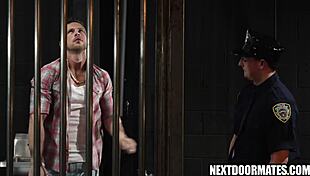 In the prison, muscular hunk roman todd bribes guard masyn thorne for a hardcore blowjob