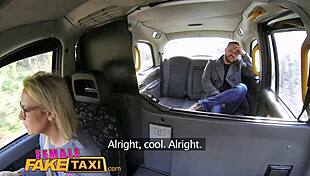 Hey, this Female Fake Taxi driver with big boobs bangs a lucky guy in the backseat!