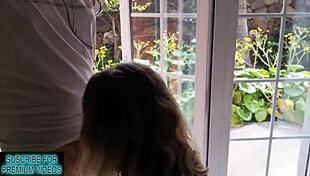 Sneaky quickie creampie right in front of the window with amateurs watching