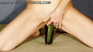 Hard masturbation with big zucchini, wet and intense