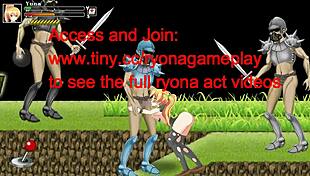 Cute blonde girl in hentai battle with soldiers