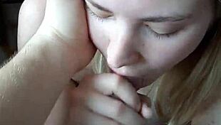 Why is this blonde teen sucking that monster cock eagerly?