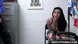 Brunette MILF caught stealing lingerie, fingered by officer