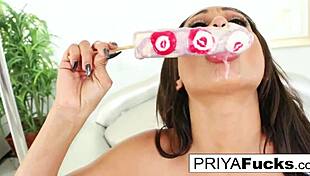 Priya Rai showcases blowjob skills on dicksicle