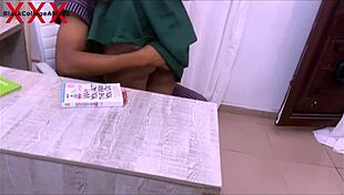 Ebony student takes big cock on office desk