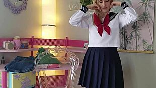 Blonde Teen Cheerleader Slips into Sexy Lingerie for Solo