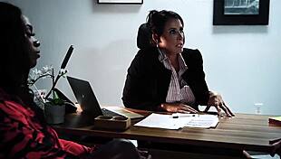 Hot Lesbian Threesome In Office With Sexy Teens And Mature Woman Licking Pussy