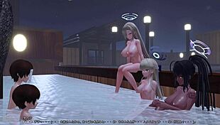 Mmd Blue Archive Featuring Asuna, Karin, and Toki in Group Anime Scene