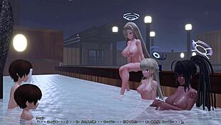 Mmd Blue Archive Featuring Asuna, Karin, and Toki in Group Anime Scene