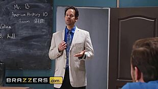 b got boobs: myers and lucas frost clash in classroom hack by brazzers. intense action unfolds.