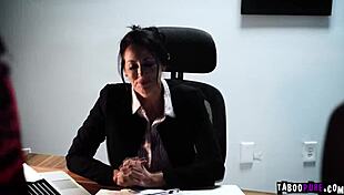 Hot Lesbian Threesome In Office With Sexy Teens And Mature Woman Licking Pussy