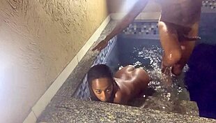 Skinny brunette bent over takes big cock!