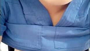 Cleaning Lady Shows Sexy Tits in Bathroom Surprise.