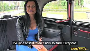 MILF in blue dress gets a wild ride in taxi
