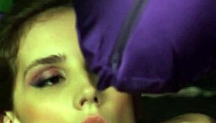 feisty idol receives cum load on face while sucking jizz in blowbang bukkake.